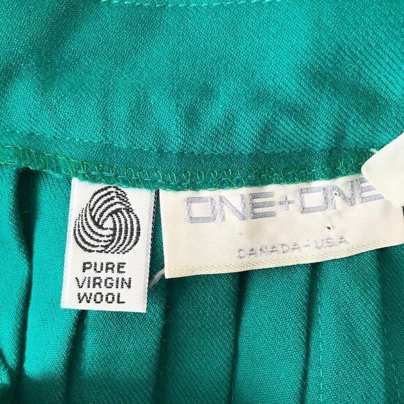 Vintage ONE + ONE green pleated wool skirt size S - Picture 8 of 10